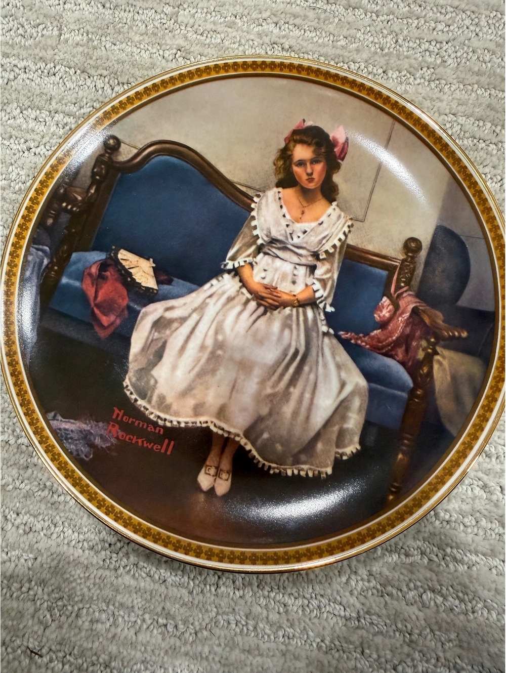 Norman Rockwell Knowles collector plate girl seated on sofa scene